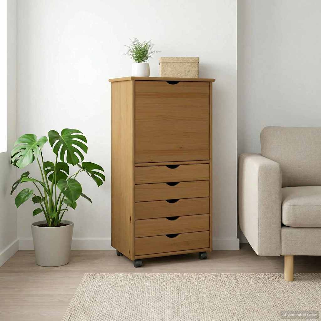 Rullende skab Honningbrun 53 x 39 x 103 cm Massivt fyrretræ