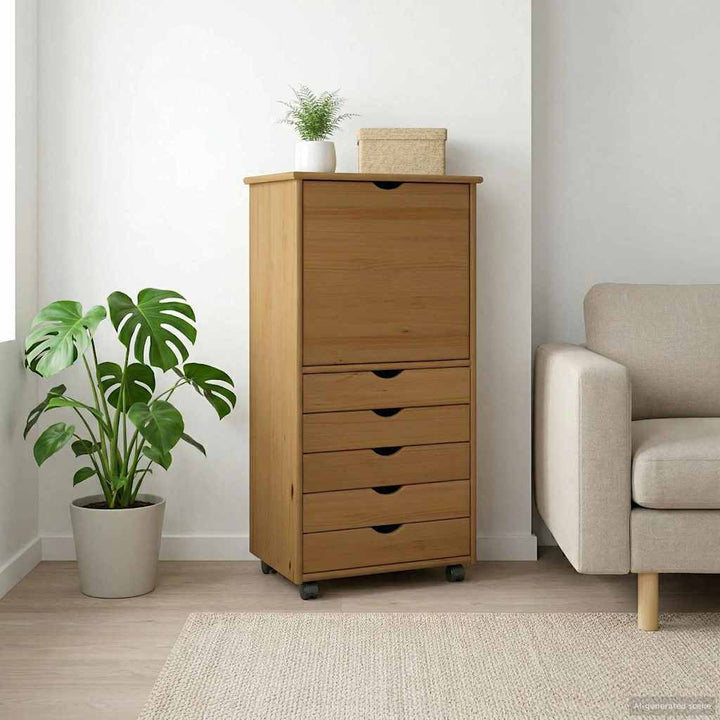 Rullende skab Honningbrun 53 x 39 x 103 cm Massivt fyrretræ