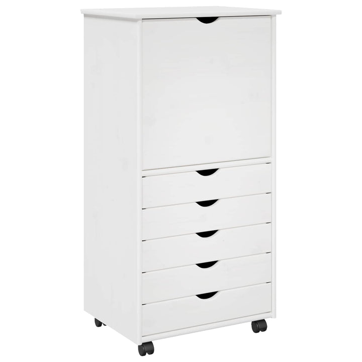 Rullende skab med hjul Hvid 53 x 39 x 103 cm Massivt fyrretræ