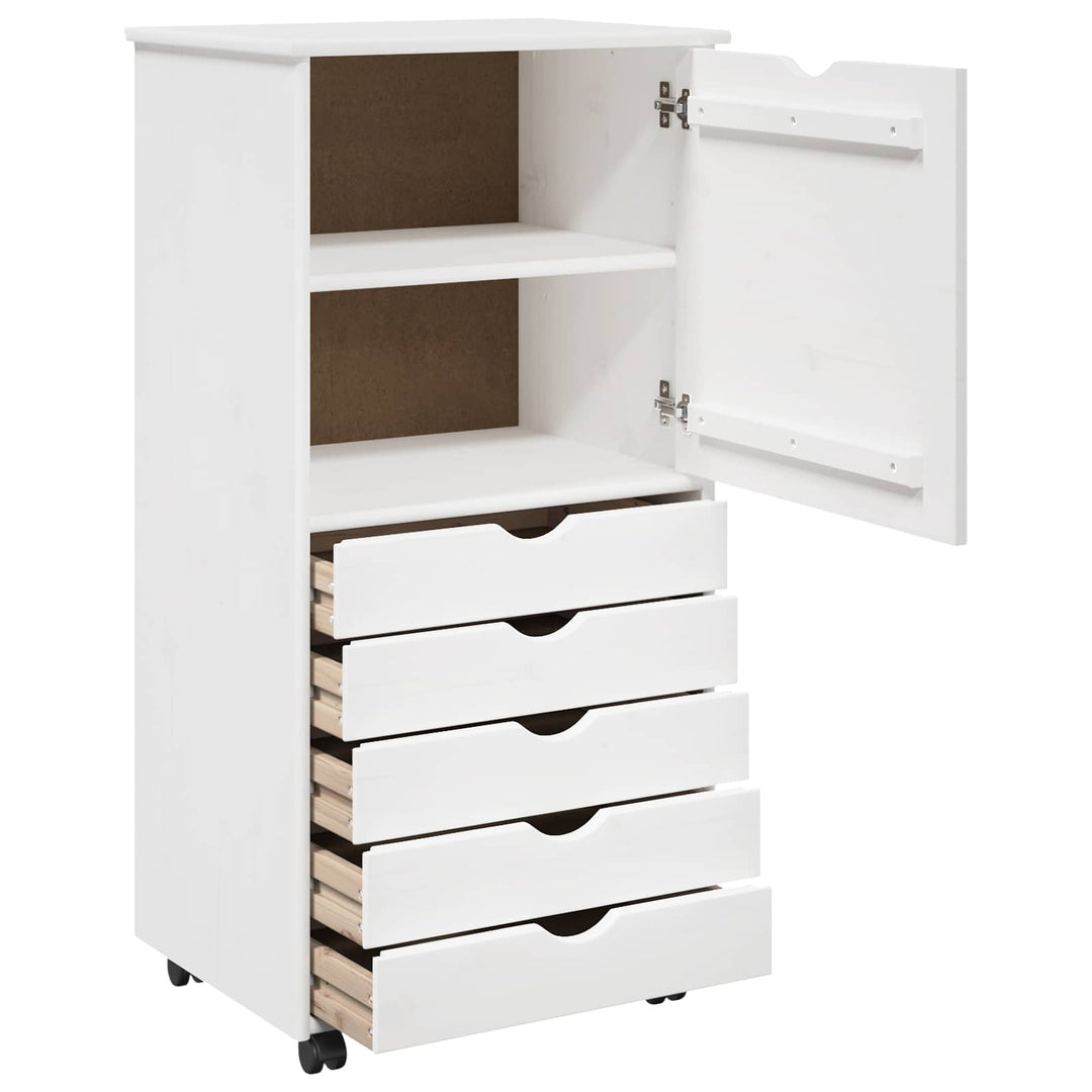 Rullende skab med hjul Hvid 53 x 39 x 103 cm Massivt fyrretræ