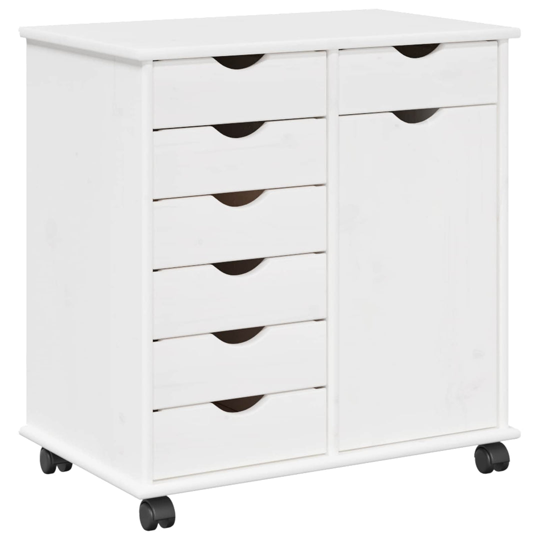Rullende skab Hvid 63,5 x 39 x 65,5 cm Massivt fyrretræ