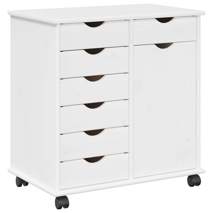 Rullende skab Hvid 63,5 x 39 x 65,5 cm Massivt fyrretræ