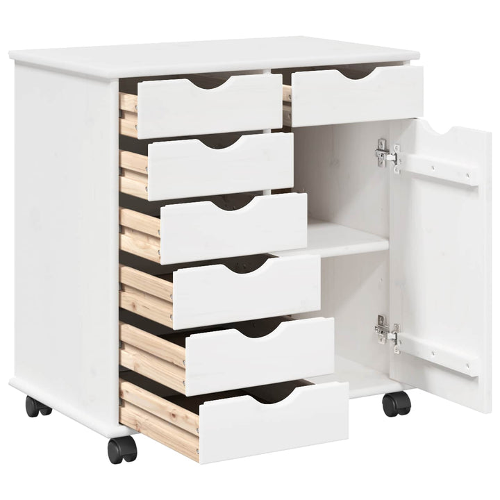 Rullende skab Hvid 63,5 x 39 x 65,5 cm Massivt fyrretræ