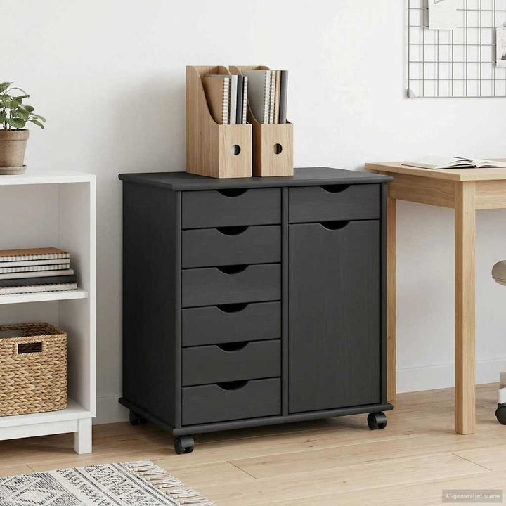 Rullende skab med hjul Grå 63,5 x 39 x 65,5 cm Massivt fyrretræ