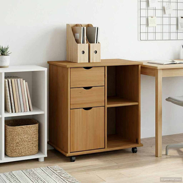 Rullende skab Honningbrun 63,5 x 39 x 65,5 cm Massivt fyrretræ