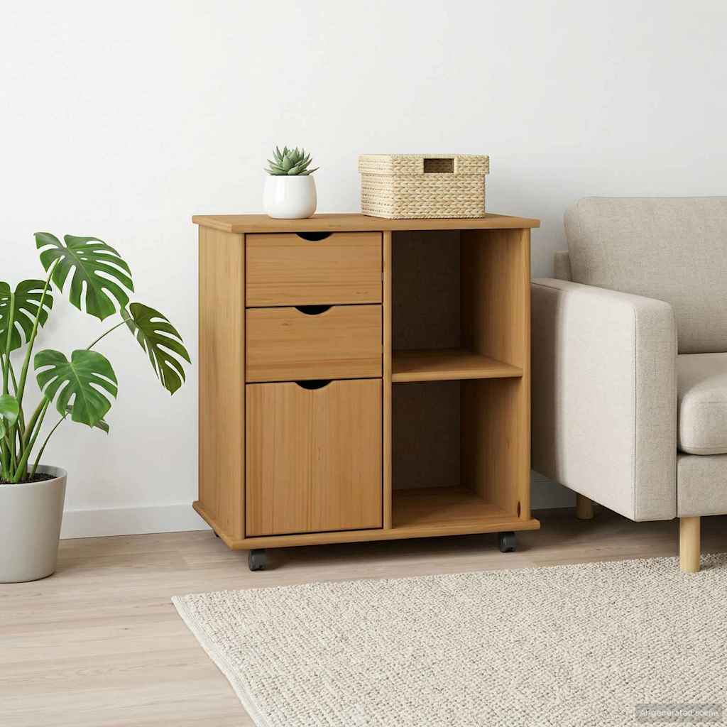 Rullende skab Honningbrun 63,5 x 39 x 65,5 cm Massivt fyrretræ