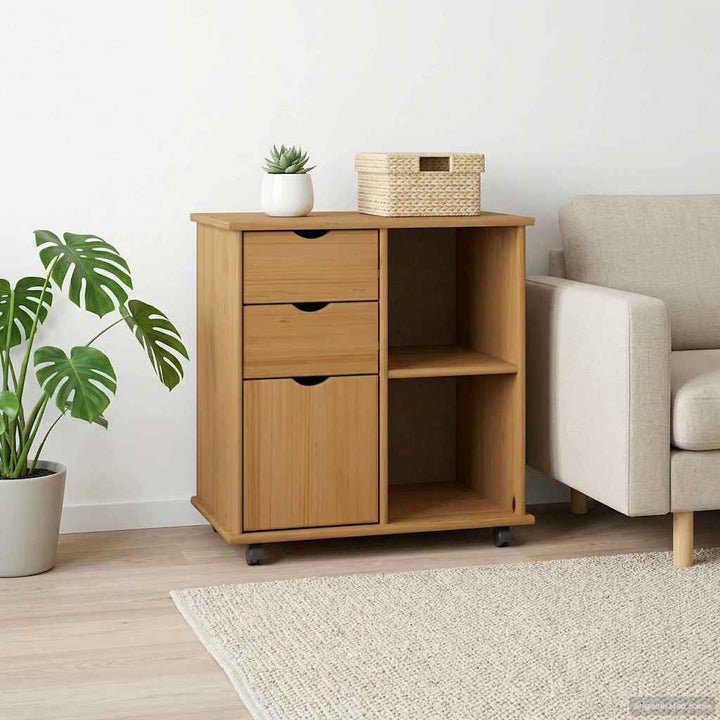 Rullende skab Honningbrun 63,5 x 39 x 65,5 cm Massivt fyrretræ