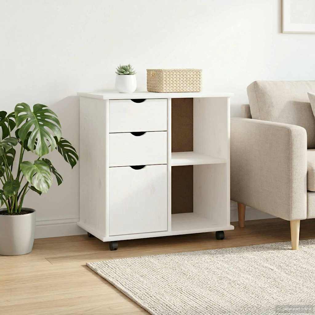 Rullende skab Hvid 63,5 x 39 x 65,5 cm Massivt fyrretræ