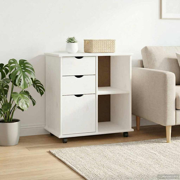 Rullende skab Hvid 63,5 x 39 x 65,5 cm Massivt fyrretræ