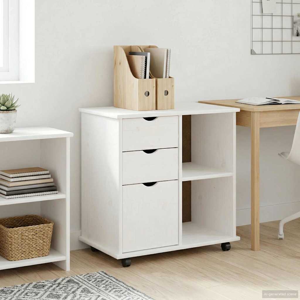 Rullende skab Hvid 63,5 x 39 x 65,5 cm Massivt fyrretræ
