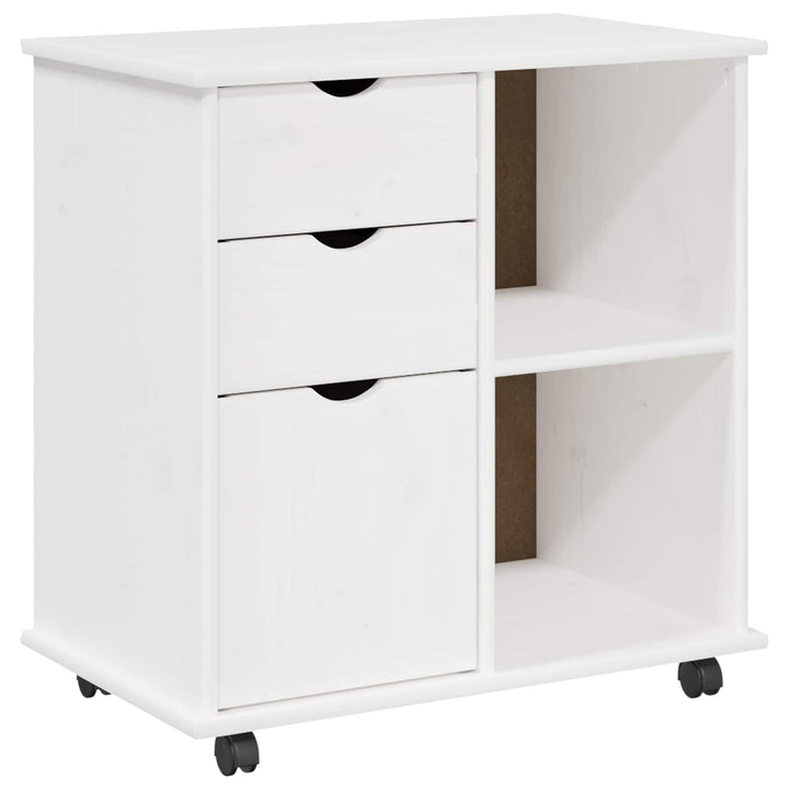 Rullende skab Hvid 63,5 x 39 x 65,5 cm Massivt fyrretræ