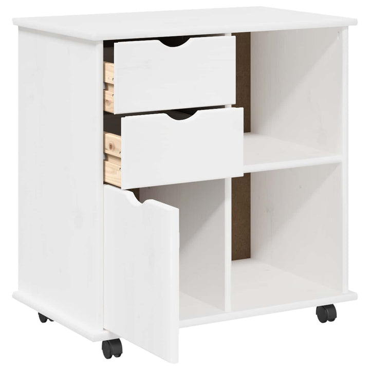Rullende skab Hvid 63,5 x 39 x 65,5 cm Massivt fyrretræ