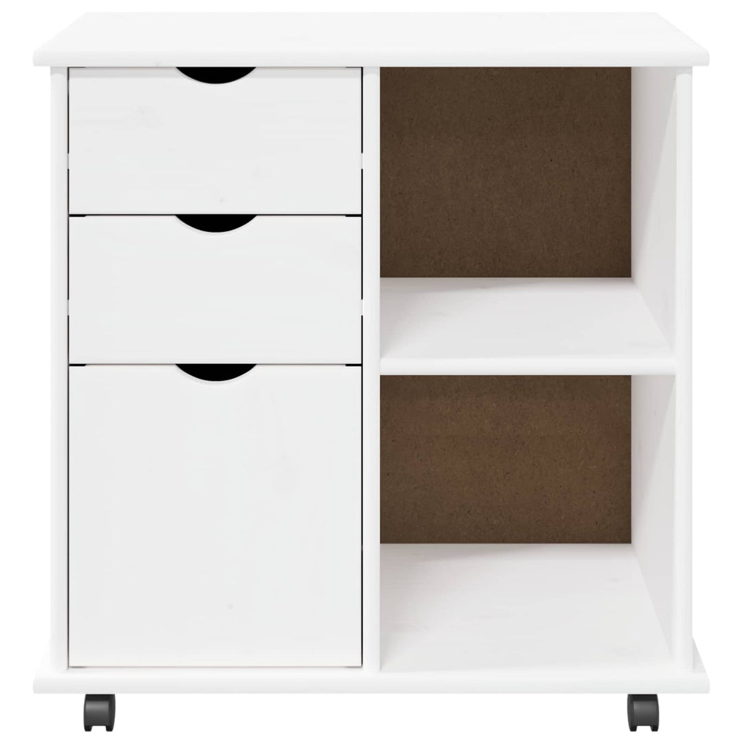 Rullende skab Hvid 63,5 x 39 x 65,5 cm Massivt fyrretræ