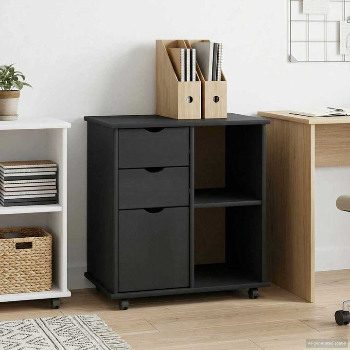 Rullende skab med hjul Grå 63,5 x 39 x 65,5 cm Massivt fyrretræ