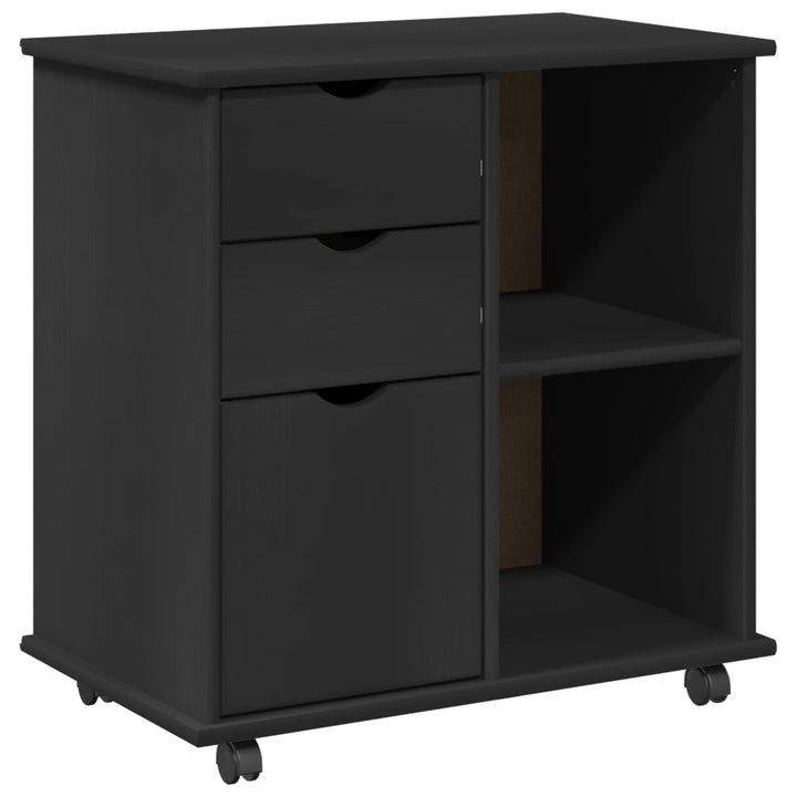 Rullende skab Sort 63,5 x 39 x 65,5 cm Massivt fyrretræ