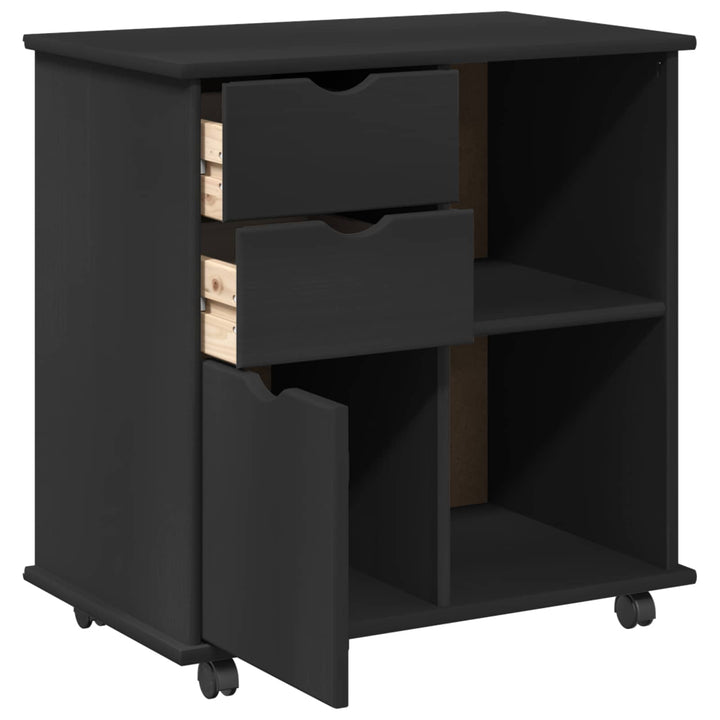 Rullende skab Sort 63,5 x 39 x 65,5 cm Massivt fyrretræ