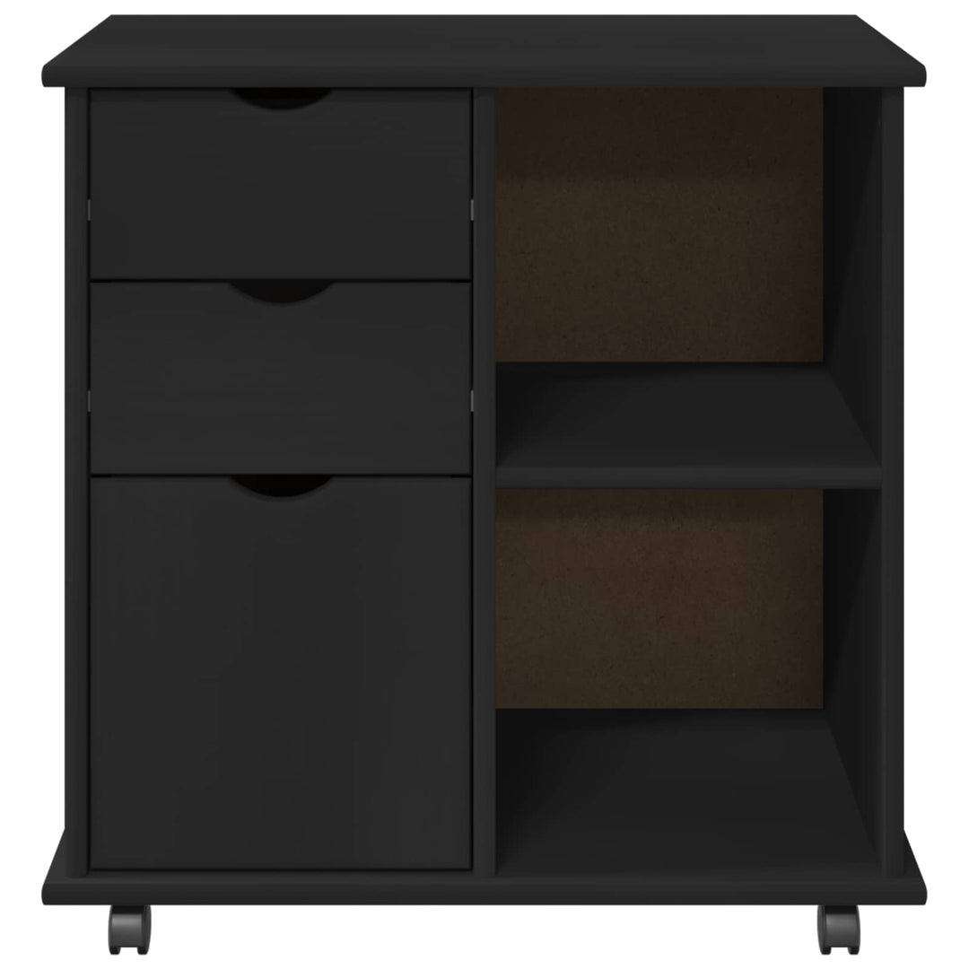 Rullende skab Sort 63,5 x 39 x 65,5 cm Massivt fyrretræ