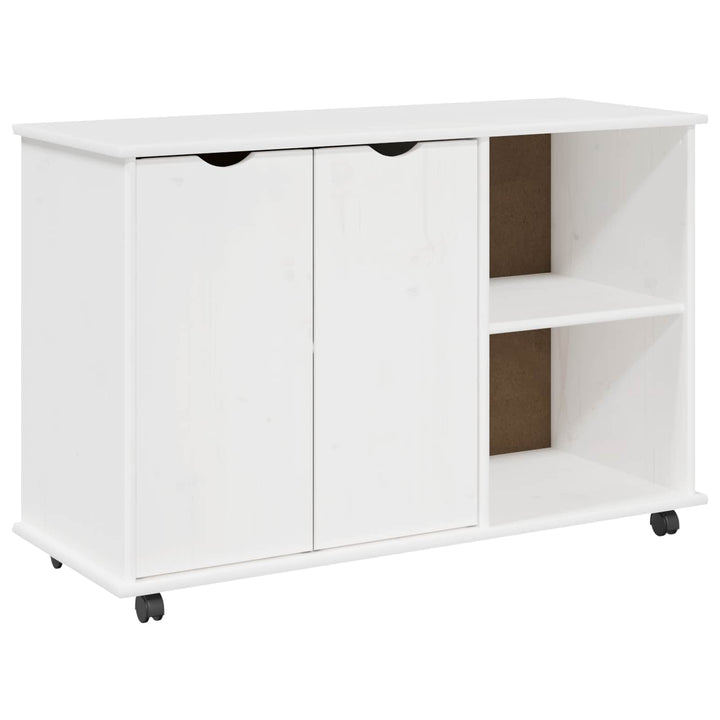 Rullende skab med hjul Hvid 100 x 39 x 65,5 cm Massivt fyrretræ