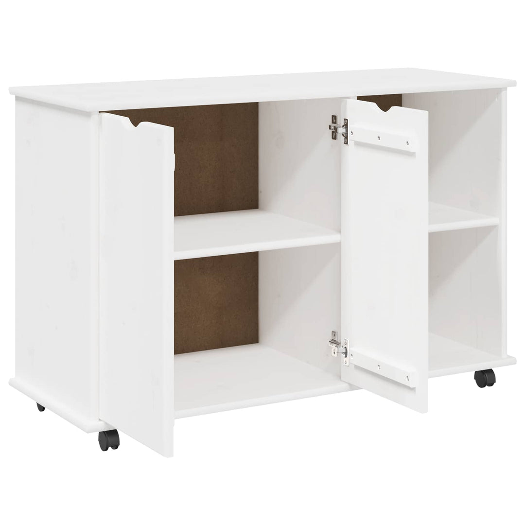 Rullende skab med hjul Hvid 100 x 39 x 65,5 cm Massivt fyrretræ