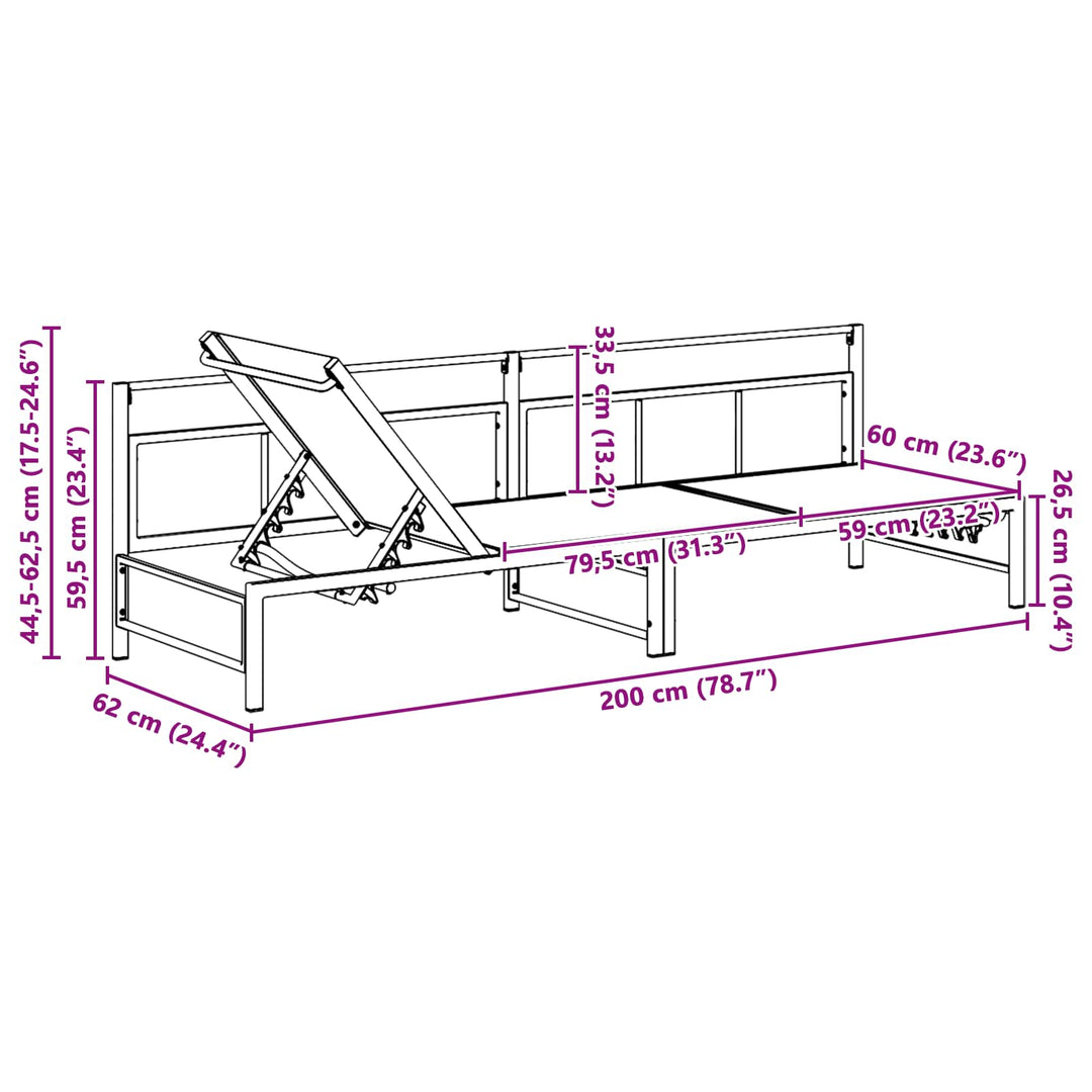 Solstol Sort 200 x 62 x 59,5 cm Textilene