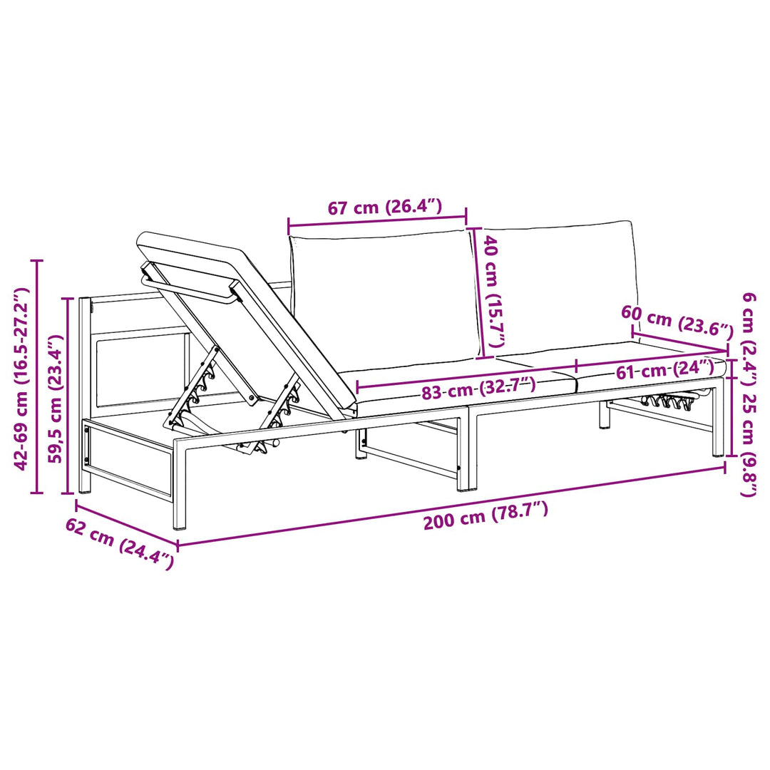 3-personers solstol Sort 200 x 62 x 59,5 cm Textilene