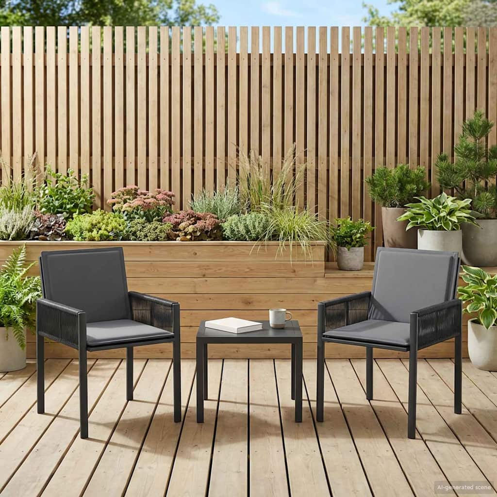 Havestole 2 stk. Sort og Mørkegrå polyrattan