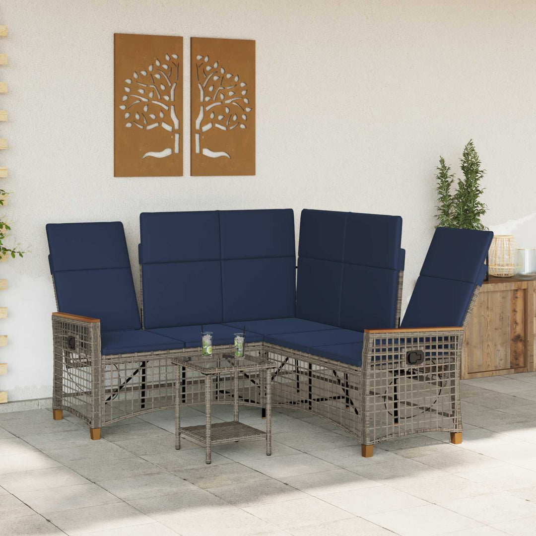 Havemøbel-set med reclining sofa 5-Antal sæder Grå og Marineblå