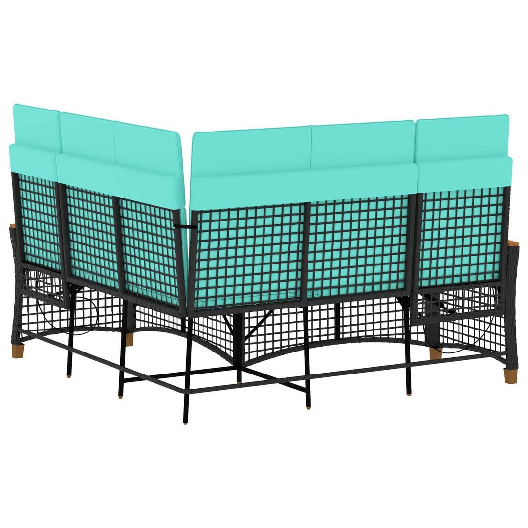 Havemøbel-set med reclining sofa 5-Antal sæder Sort og turkis