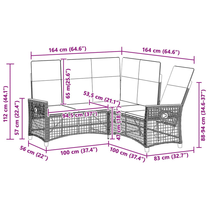 Havemøbel-set med reclining sofa 5-Antal sæder Sort og turkis