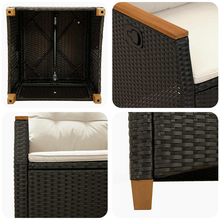 Lænestol til haven Sort og Cream 64 x 57,5 x 112 cm polyrattan