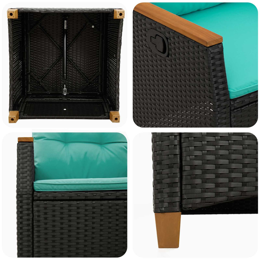 Lænestol til haven Sort og turkis 64 x 57,5 x 112 cm polyrattan