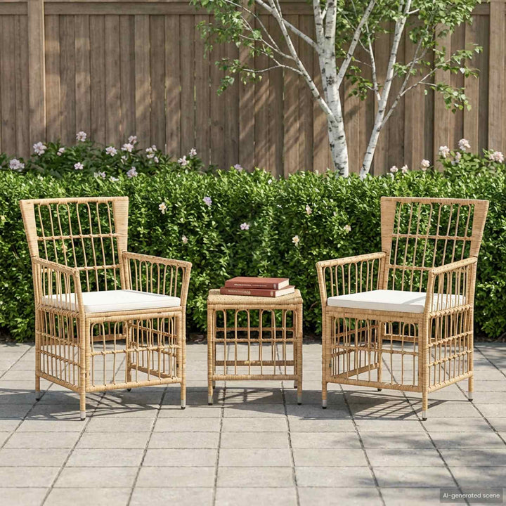 Havestole 2 stk. Naturfarvet PE rattan, stål og polyesterstof