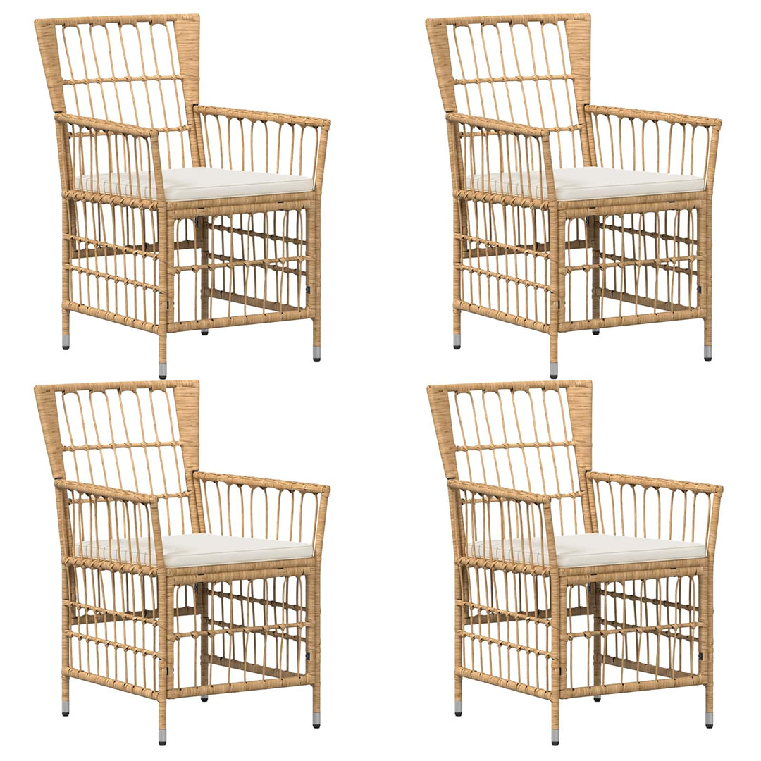 Havestole 4 stk. Naturfarvet PE rattan, stål og polyesterstof
