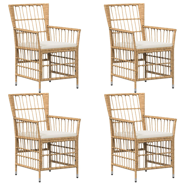 Havestole 4 stk. Naturfarvet PE rattan, stål og polyesterstof