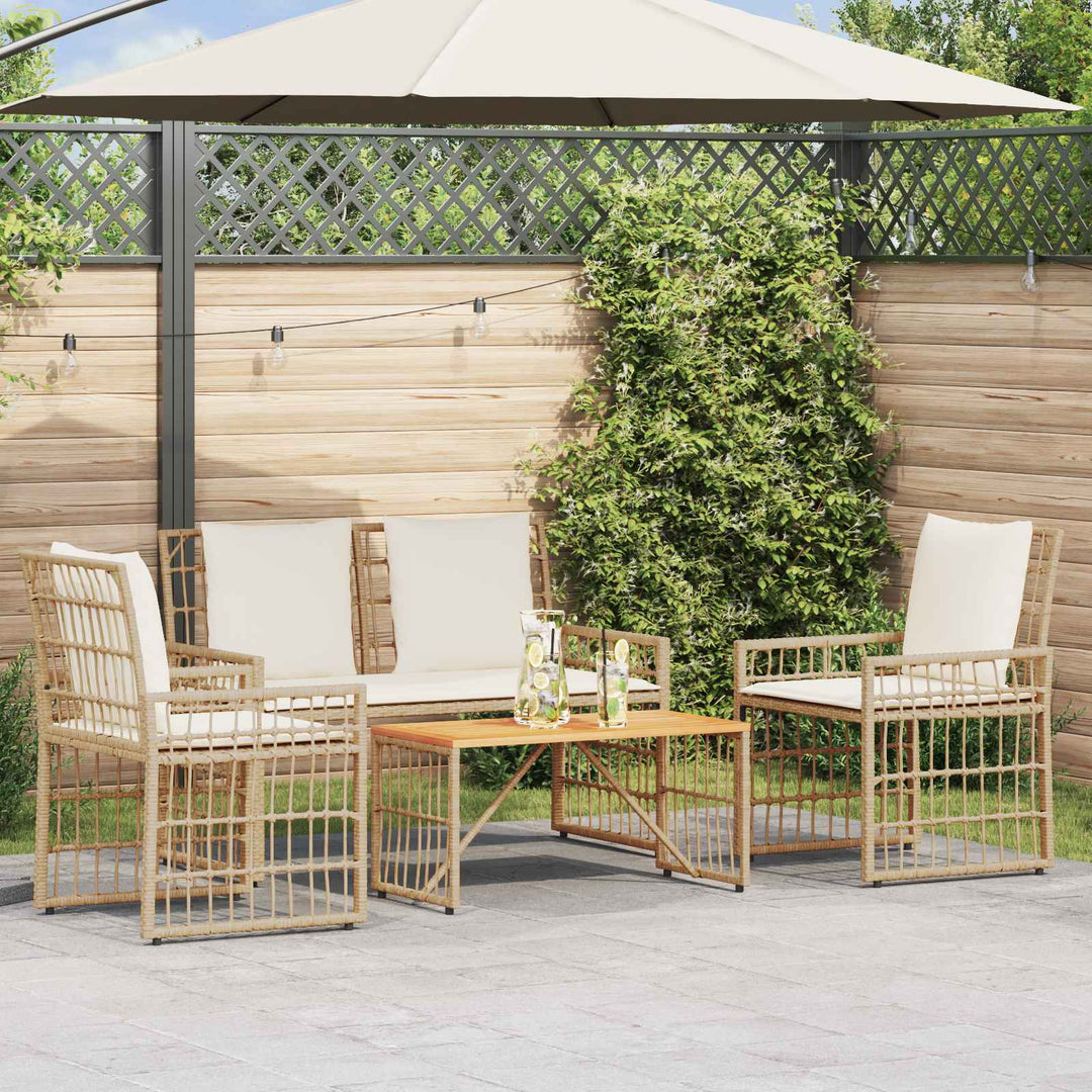 Have møbel sæt 4 stk. Naturlig og Creme Hvid Stål og Polyrattan