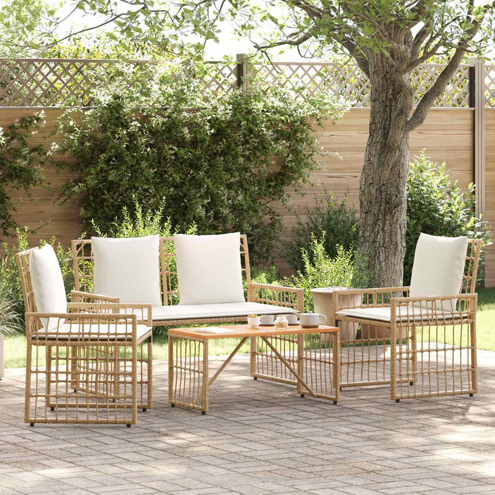Have møbel sæt 4 stk. Naturlig og Creme Hvid Stål og Polyrattan