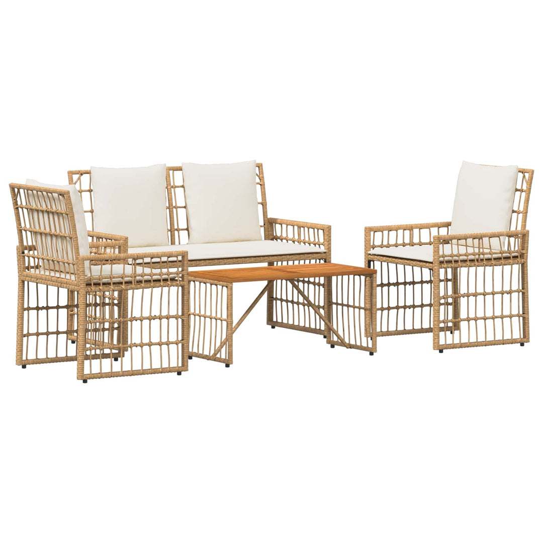Have møbel sæt 4 stk. Naturlig og Creme Hvid Stål og Polyrattan