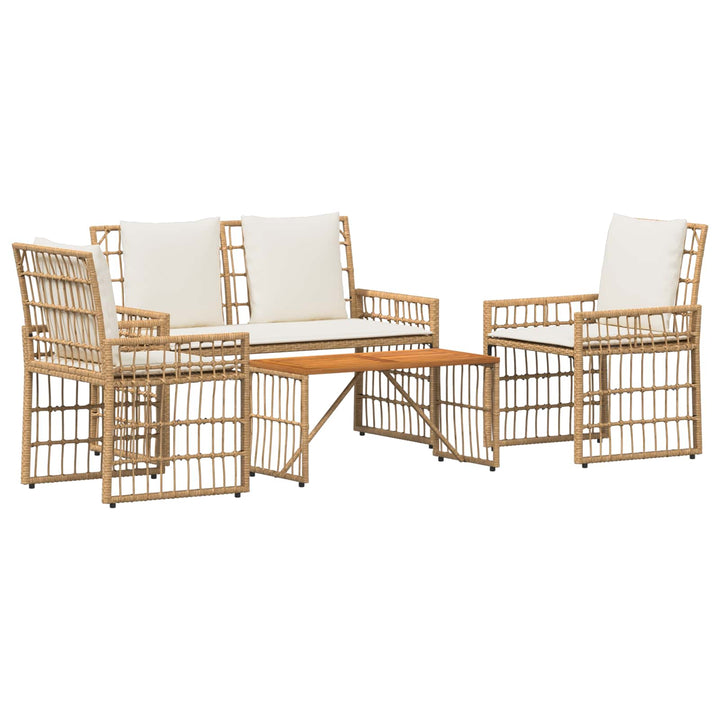 Have møbel sæt 4 stk. Naturlig og Creme Hvid Stål og Polyrattan
