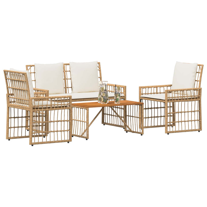 Have møbel sæt 4 stk. Naturlig og Creme Hvid Stål og Polyrattan