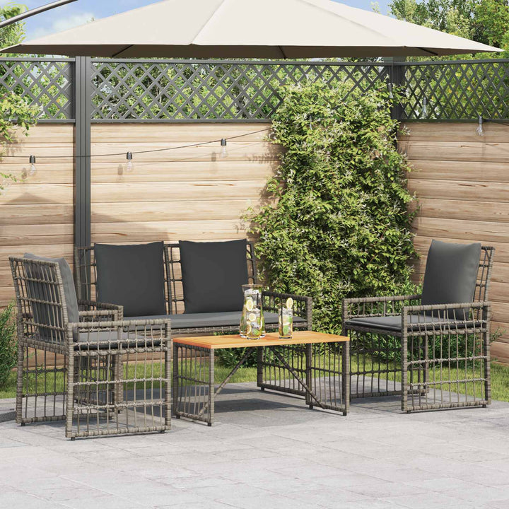 Have møbel sæt 4 stk. Sort og Mørkegrå Stål og Polyrattan