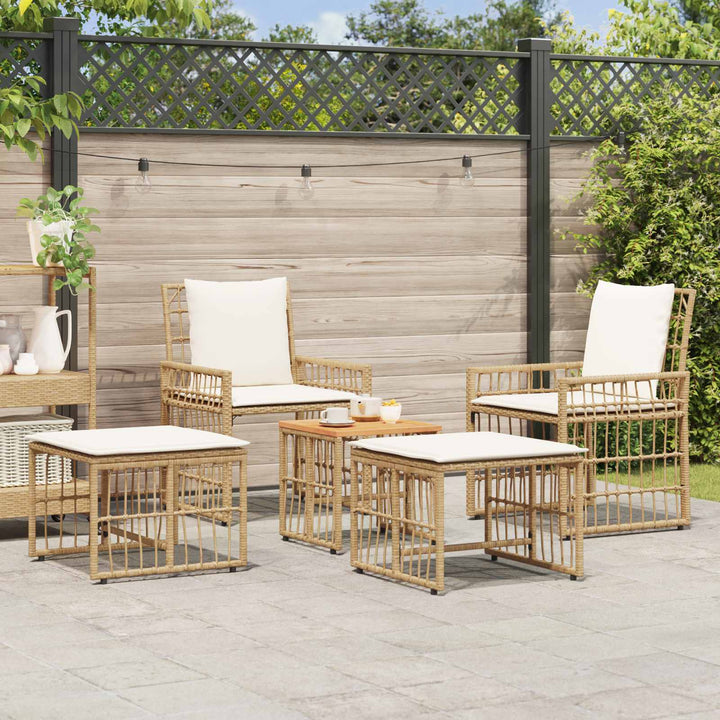Have møbel sæt 5 stk. Naturlig og Creme Hvid Stål og Polyrattan