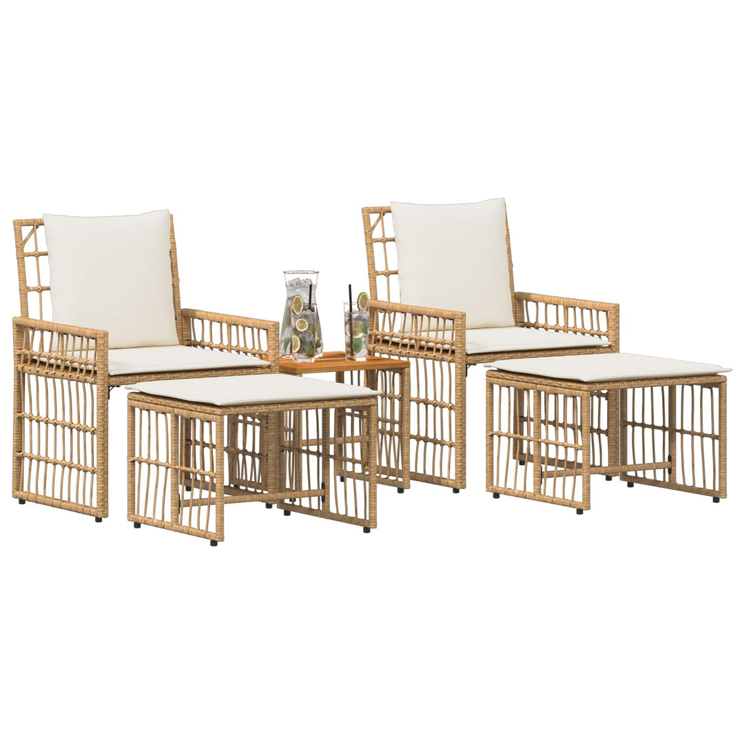 Have møbel sæt 5 stk. Naturlig og Creme Hvid Stål og Polyrattan