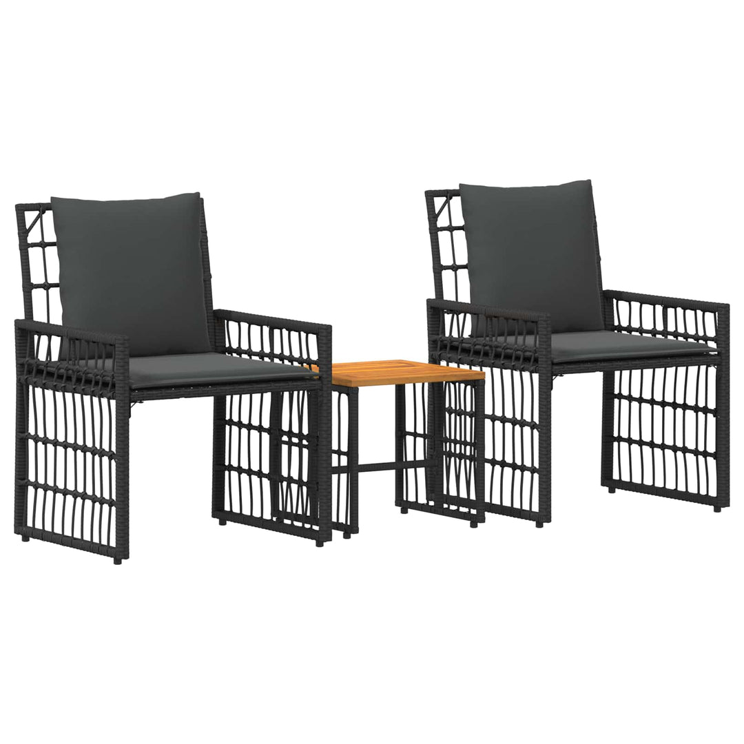 Have møbel sæt 3 stk. Sort og Mørkegrå Stål og Polyrattan
