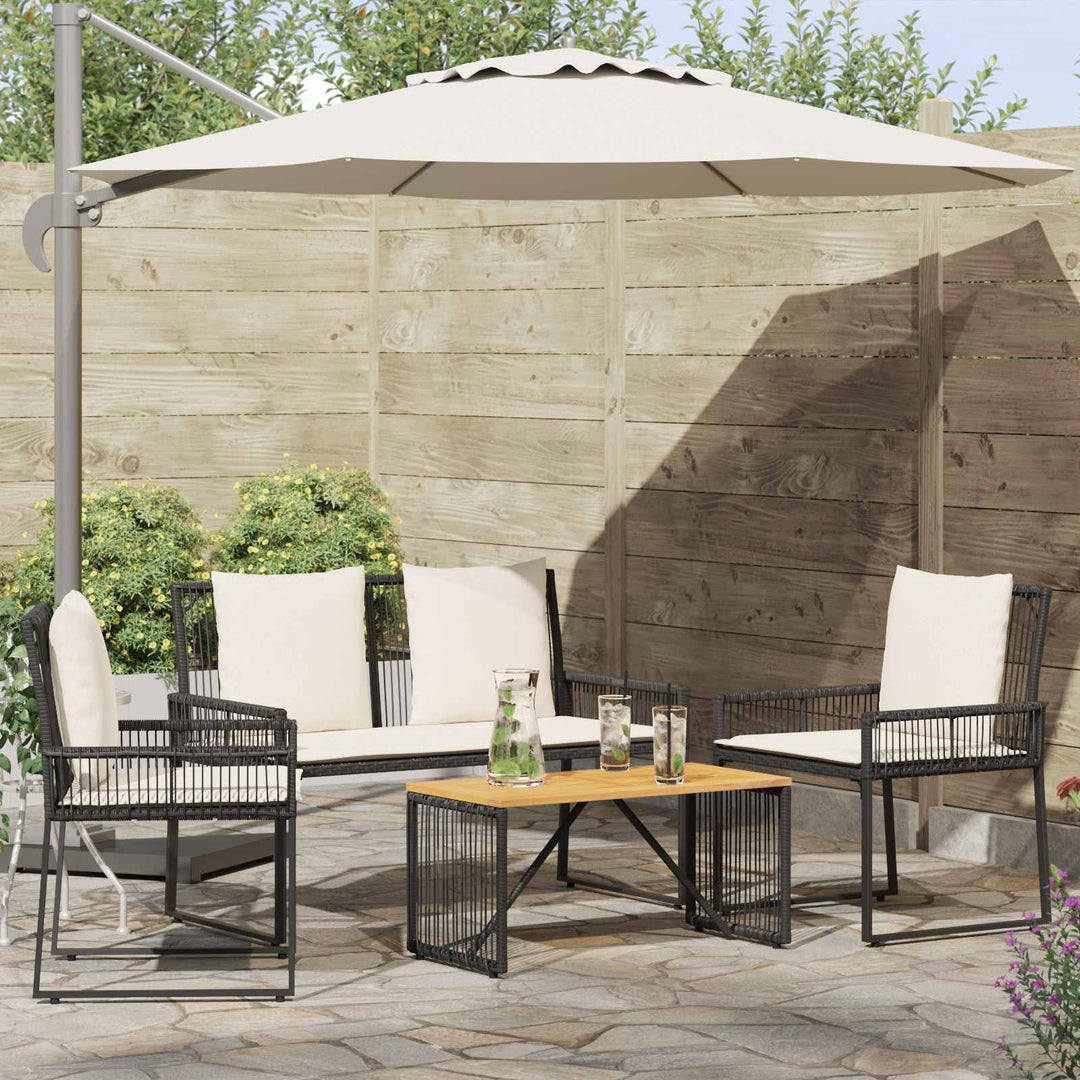 Have møbel sæt med pude 4 pcs Sort og Cremehvid polyrattan