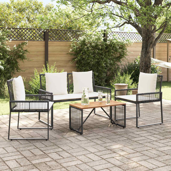 Have møbel sæt med pude 4 pcs Sort og Cremehvid polyrattan
