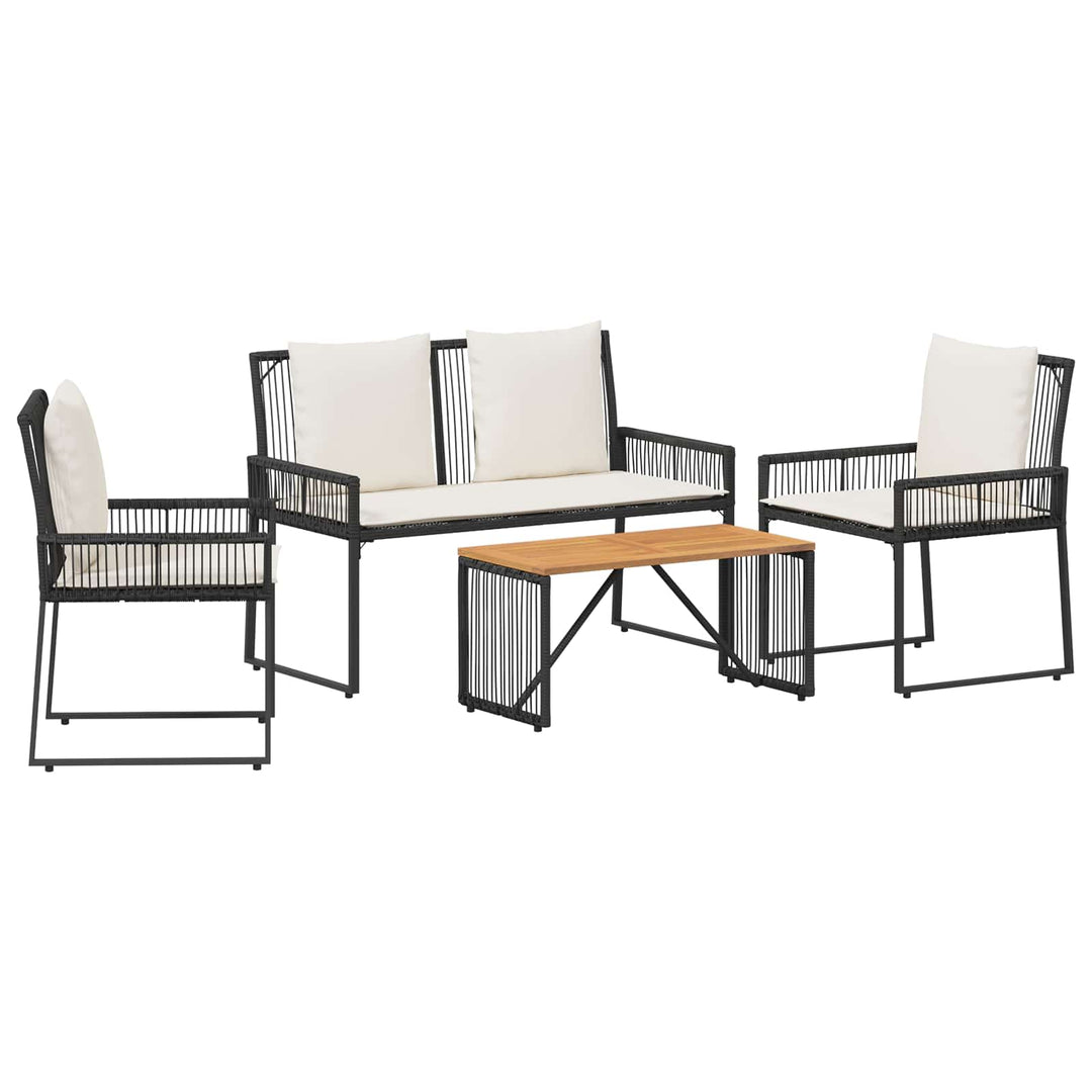 Have møbel sæt med pude 4 pcs Sort og Cremehvid polyrattan