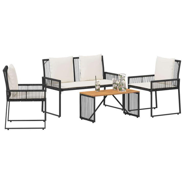 Have møbel sæt med pude 4 pcs Sort og Cremehvid polyrattan