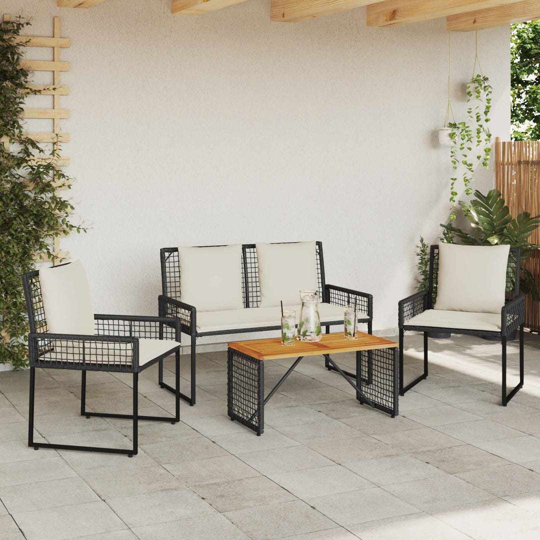 Have møbel sæt med pude 4 pcs Sort og Cremehvid