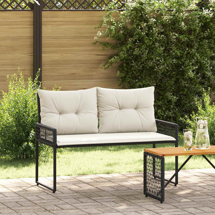 Udendørs bænk med pude Sort og Cremehvid 118 x 55 x 82 cm
