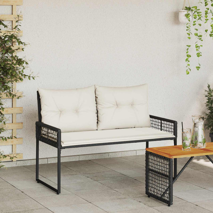 Udendørs bænk med pude Sort og Cremehvid 118 x 55 x 82 cm